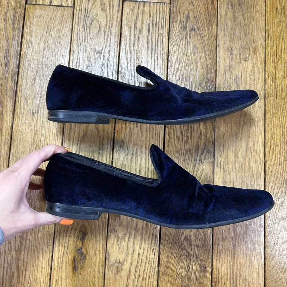 Giorgio Brutini Mens 12 Navy Blue Velvet‎ Paisley Smoking Loafers 176363